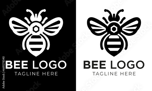 Honey bee logo design template with vector illustration. Flying honey bee icon symbol in line, flat, and color style. Vector illustration