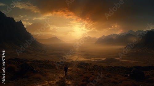 Beautiful People standing under sky mountain photography image AI generated art