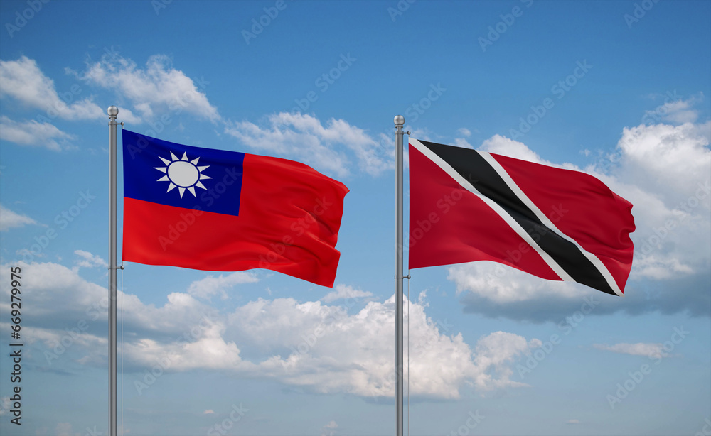 Trinidad and Tobago and Taiwan flags, country relationship concept Trinidad and Tobago and Taiwan flags, country relationship concept