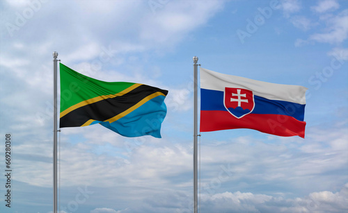 Photography Slovakia and Tanzania flags, country relationship concept