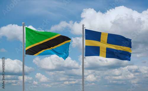 Sweden and Tanzania flags, country relationship concept