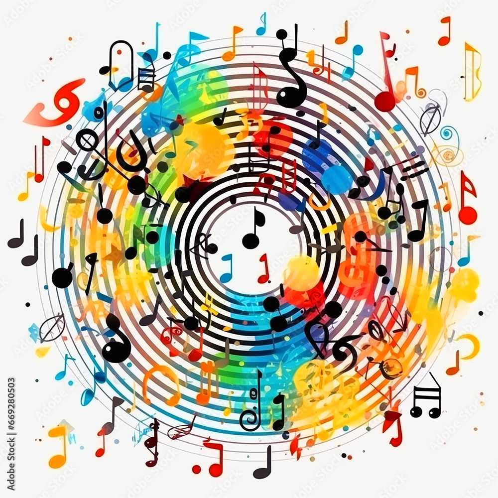 Pattern of multi-colored notes on white, musical background for the design of discs, videos, songs, unusual art wallpaper Pattern of multi-colored notes on white, musical background for the design of discs, videos, songs, unusual art wallpaper