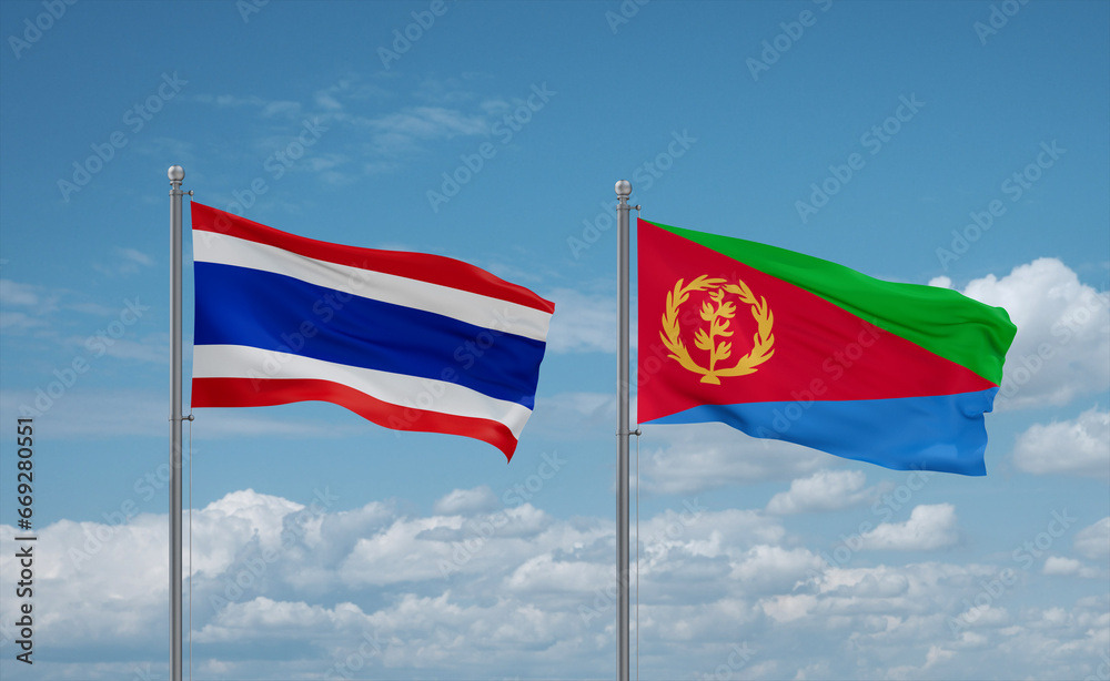 Eritrea and Thailand flags, country relationship concept Eritrea and Thailand flags, country relationship concept