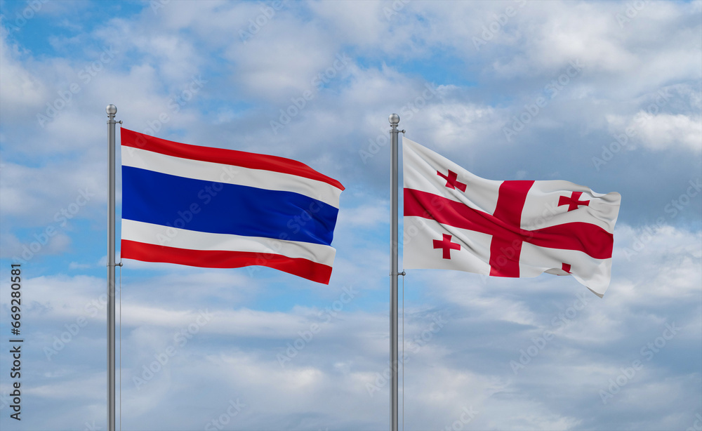 Georgia and Thailand flags, country relationship concept