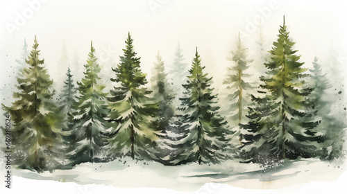 Snowy Christmas Tree Forest, It's Snowing, Cartoon, Background © Capitan PhotoMan