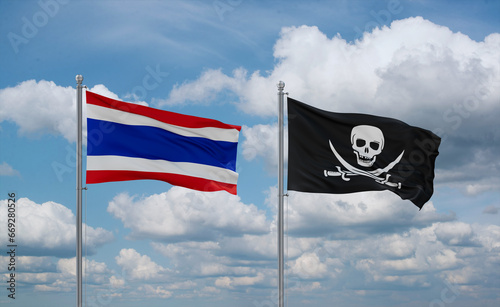 Pirate and Thailand flags, country relationship concept