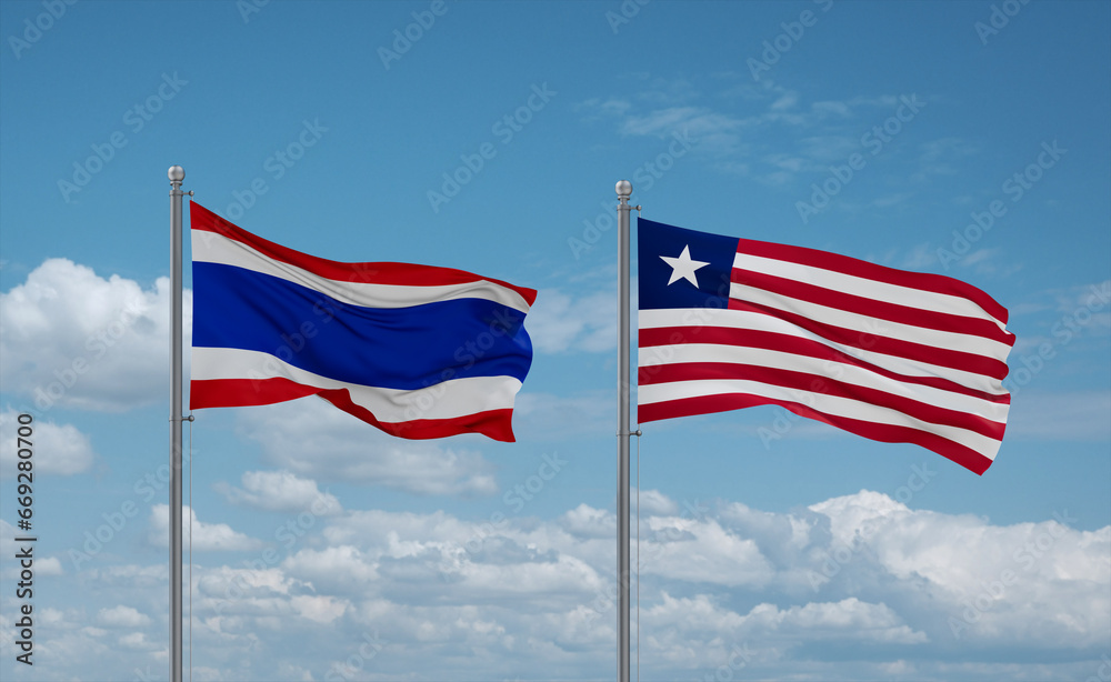 Liberia and Thailand flags, country relationship concept Liberia and Thailand flags, country relationship concept