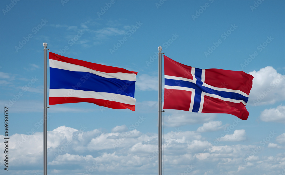 Norway and Thailand flags, country relationship concept Norway and Thailand flags, country relationship concept