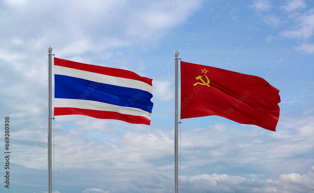 Soviet Union and Thailand flags, country relationship concept Soviet Union and Thailand flags, country relationship concept