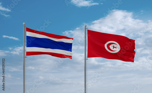 Tunisia and Thailand flags, country relationship concept