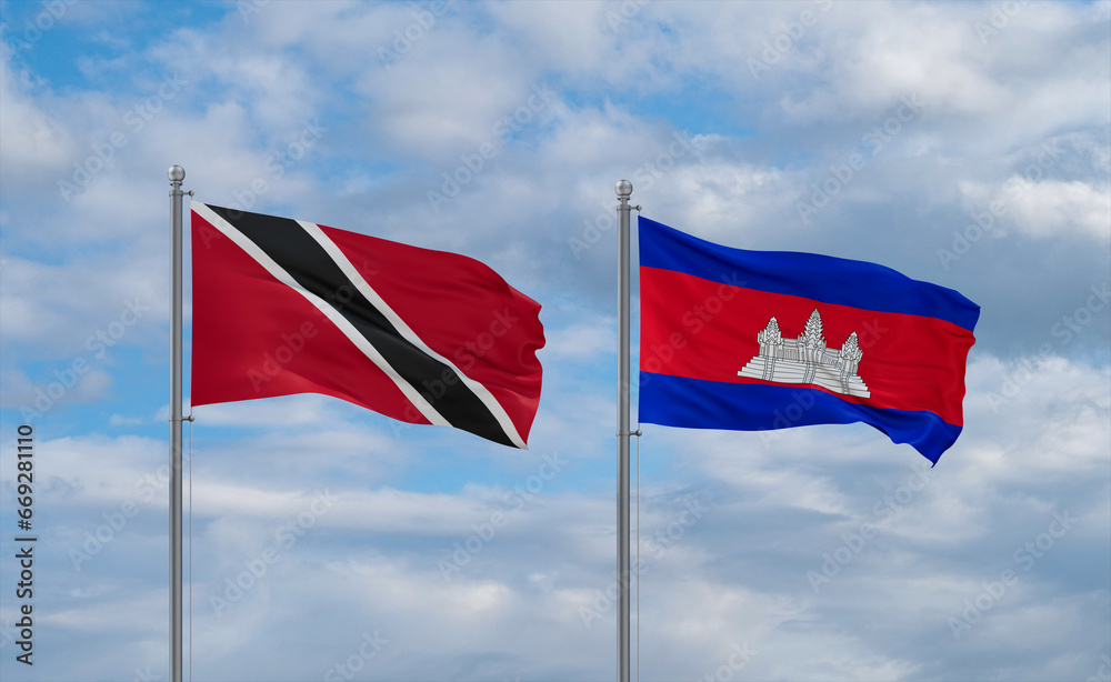 Cambodia and Trinidad, Tobago, flags, country relationship concept Cambodia and Trinidad, Tobago, flags, country relationship concept