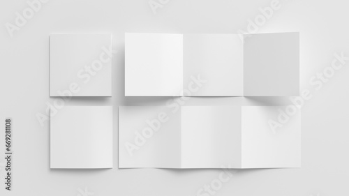 Square trifold roll brochure booklet mockup on white background