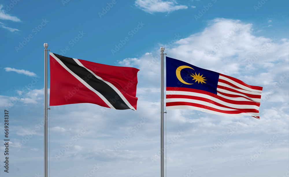 Malaysia and Trinidad, Tobago, flags, country relationship concept