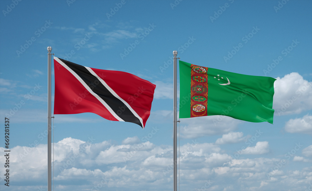 Turkmenistan and Trinidad, Tobago, flags, country relationship concept Turkmenistan and Trinidad, Tobago, flags, country relationship concept