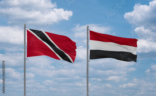 Yemen and Trinidad, Tobago, flags, country relationship concept