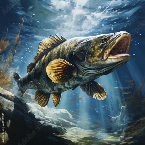 Capture thrilling moment walleye aggressi illustration picture AI generated art