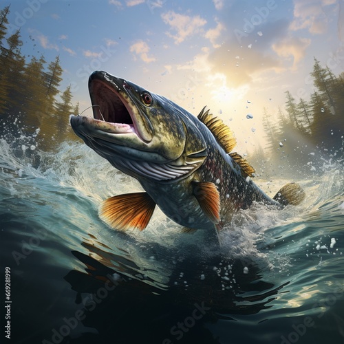Capture thrilling moment walleye aggressi illustration picture AI generated art