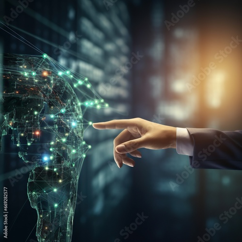 AI, Machine learning, Robot and human touching on big data network connection, Era transition, deep learning, Internet, Data exchange, innovation - Generative AI
