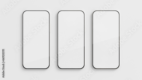 Three smartphones mockup on white background