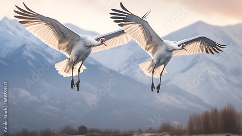 3D rendering of a pair of Sandhill Cranes in flight