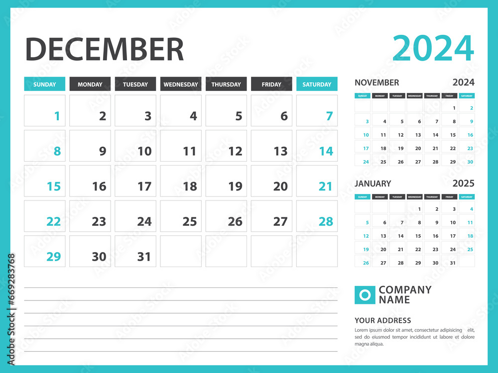 Monthly calendar template for 2024 year. December 2024 year, Week Starts on Sunday, Desk calendar 2024 design, Wall calendar, planner design, stationery, printing media, advertisement, vector Monthly calendar template for 2024 year. December 2024 year, Week Starts on Sunday, Desk calendar 2024 design, Wall calendar, planner design, stationery, printing media, advertisement, vector