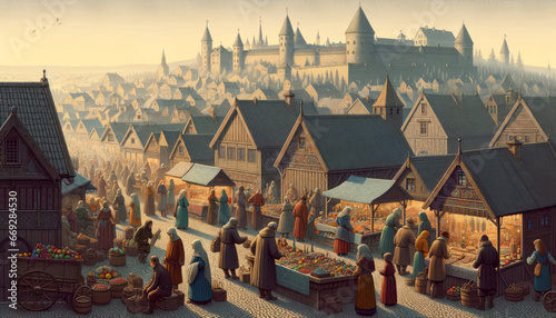 Ancient Christmas Market with Holiday Atmosphere