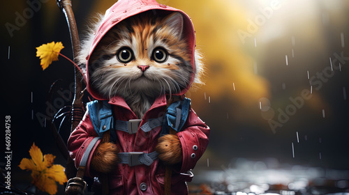 kitten standing in the rain