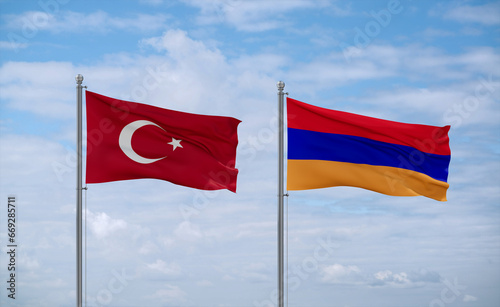 Armenia and Turkey flags, country relationship concept