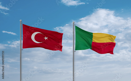 Benin and Turkey flags, country relationship concept