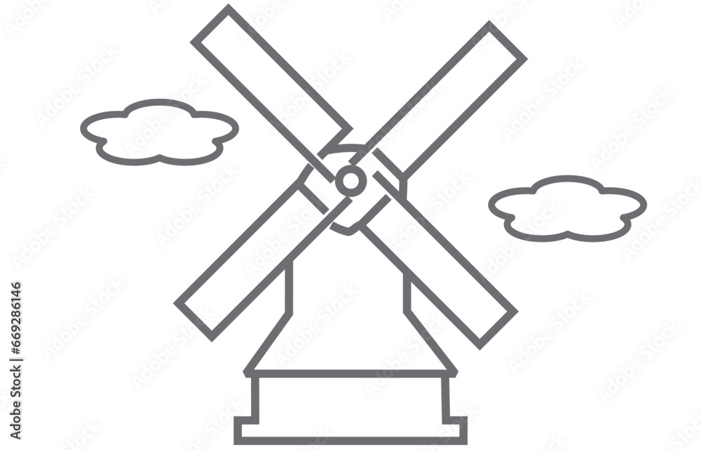 Windmill- stylized drawing - icon - ideal for website, email, presentation, advertisement, label, sticker, postcard, ticket, logo, slide, print, cricut, silhouette