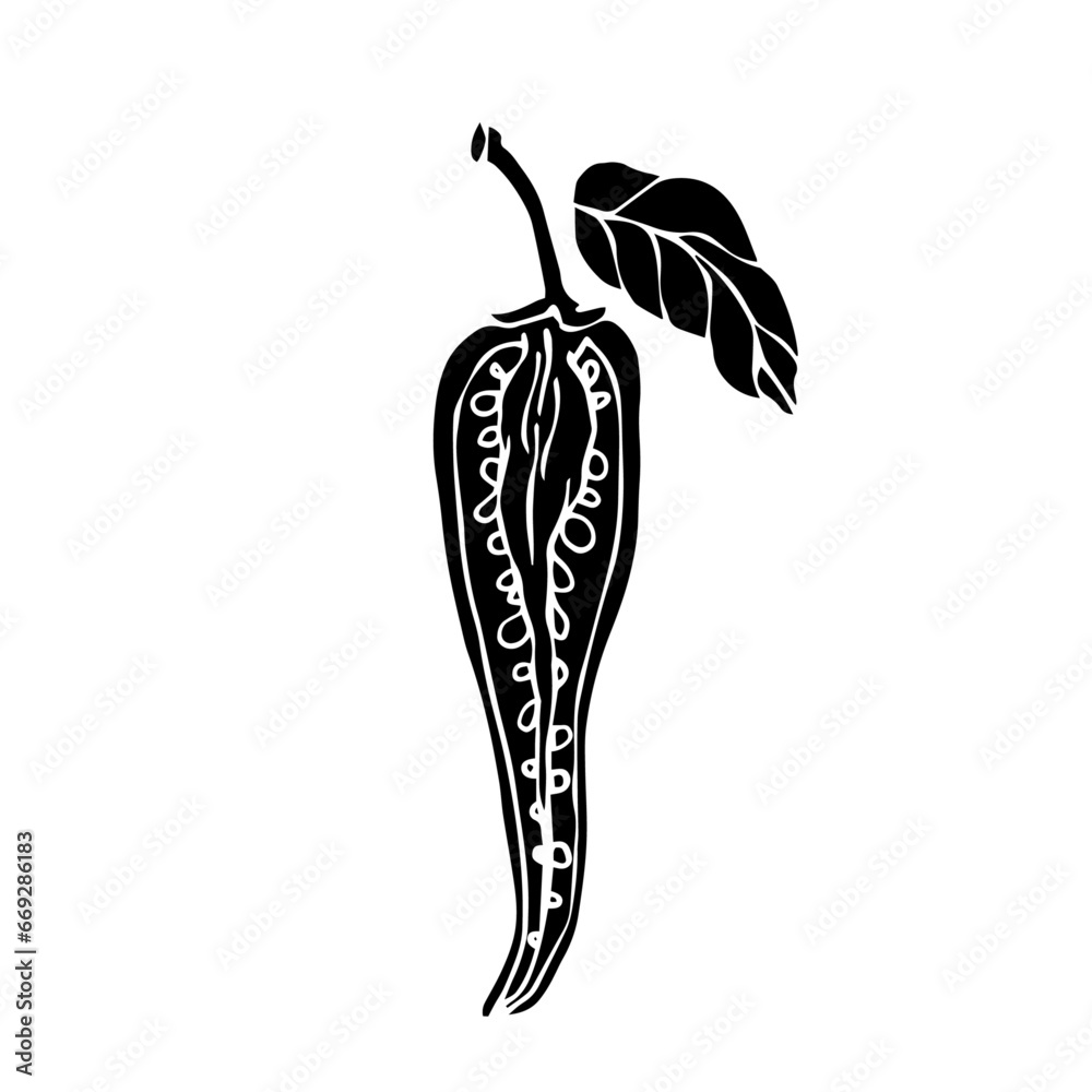 Silhouette of a hot chili pepper pod. Vector graphics. Silhouette of a hot chili pepper pod. Vector graphics.