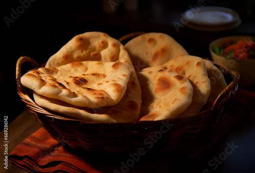 Close up pita breads in a basket