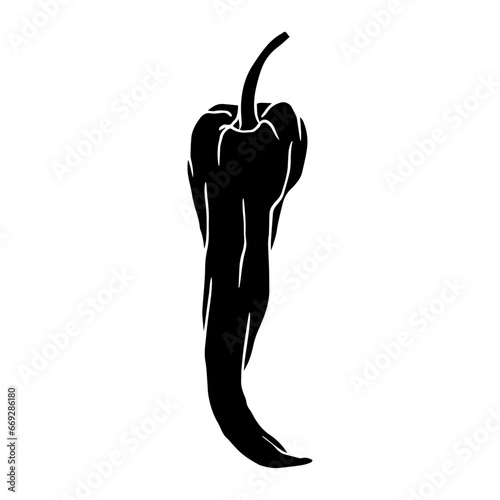 Silhouette of a hot chili pepper pod. Vector graphics.