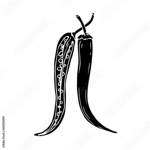 Silhouette of a hot chili pepper pod. Vector graphics.