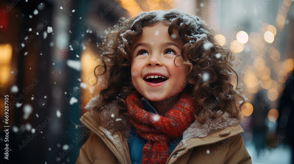 A girl enjoys the snowfall in winter A girl enjoys the snowfall in winter