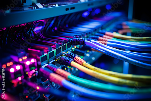 Optical Data Flow: Close-Up Server Cables 