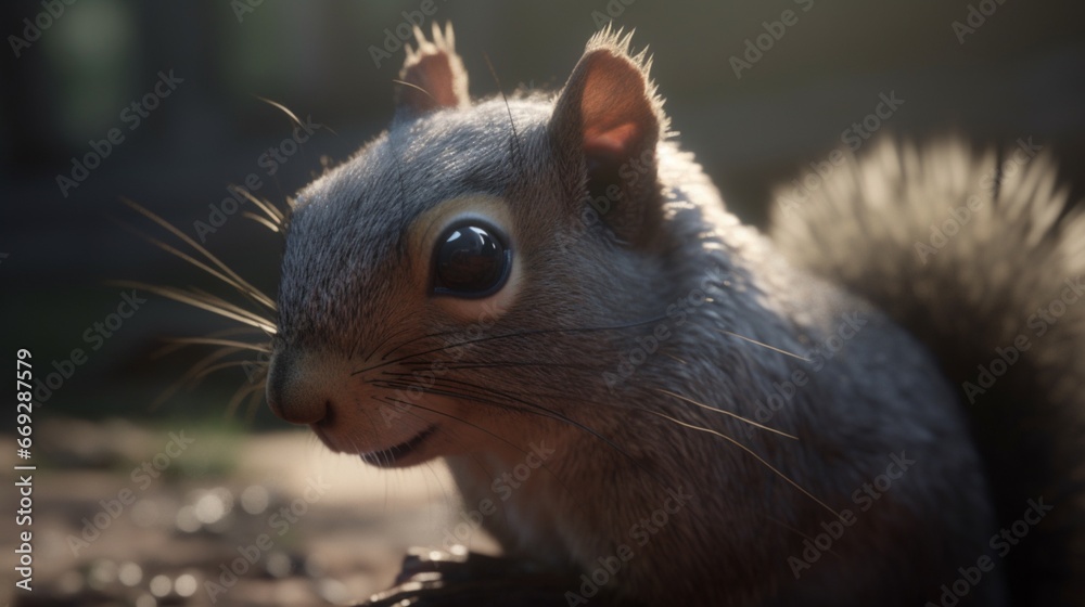 Fototapeta premium Cute squirrel mouth eastern grey ey sciurus photography image AI generated art