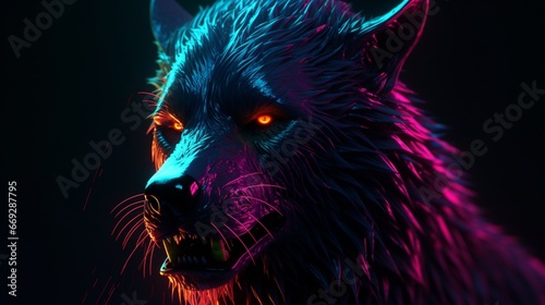 Cute werewolf neon galaxy lightning animal photography image AI generated art