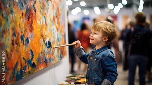 Child artist at art exhibition photo