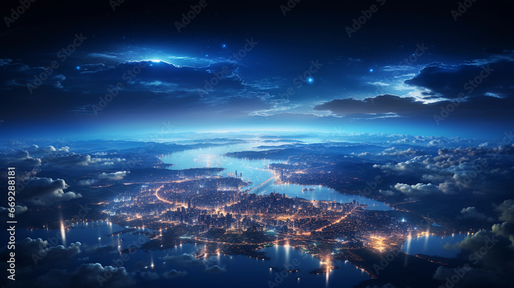 Fototapeta premium panoramic top view of an earth like planet