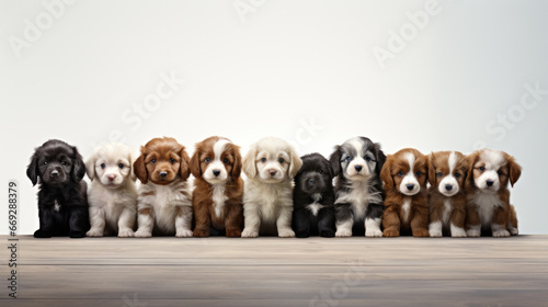 Several small cute dog puppies, isolated on white background