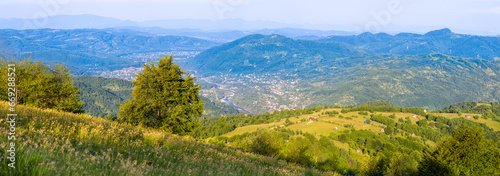 Carpathians mountains landscapes from green meadow on sunset  Apetska mountain  Ukraine