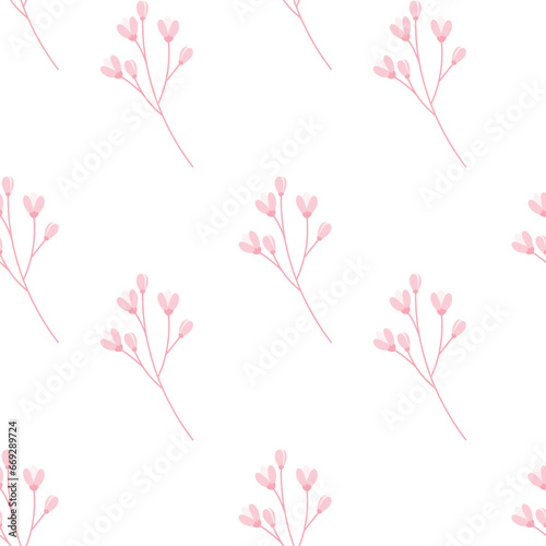 Seamless pattern of abstract flowering branches in trendy monochrome pink color. Design for wrapping