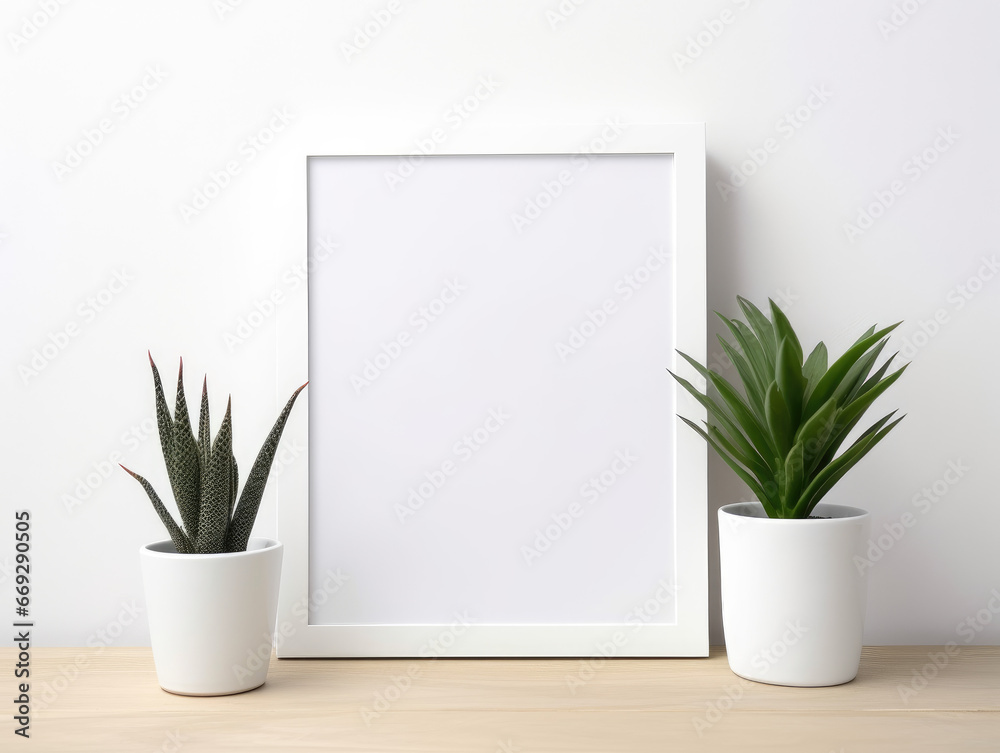 Image Mockup with Small Plant and Black Frame