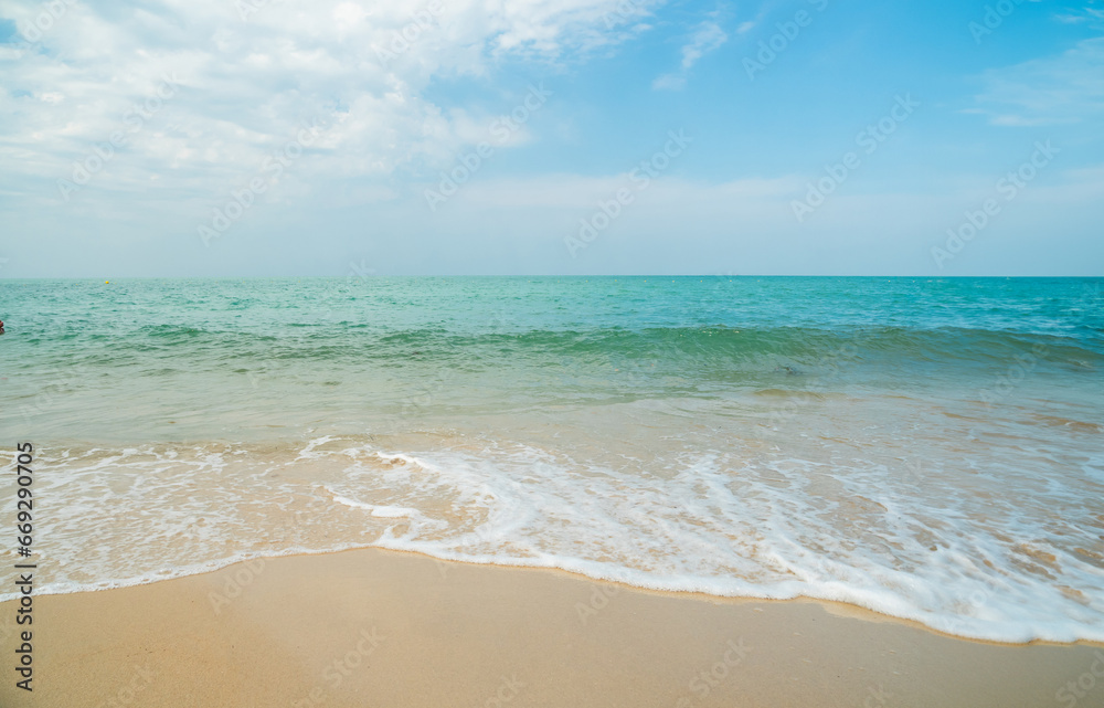 Landscape beautiful summer panorama front view relax tropical sea beach white sand clean and blue sky background look calm nobody nature ocean Beautiful wave water travel Sai Kaew Beach sun day time