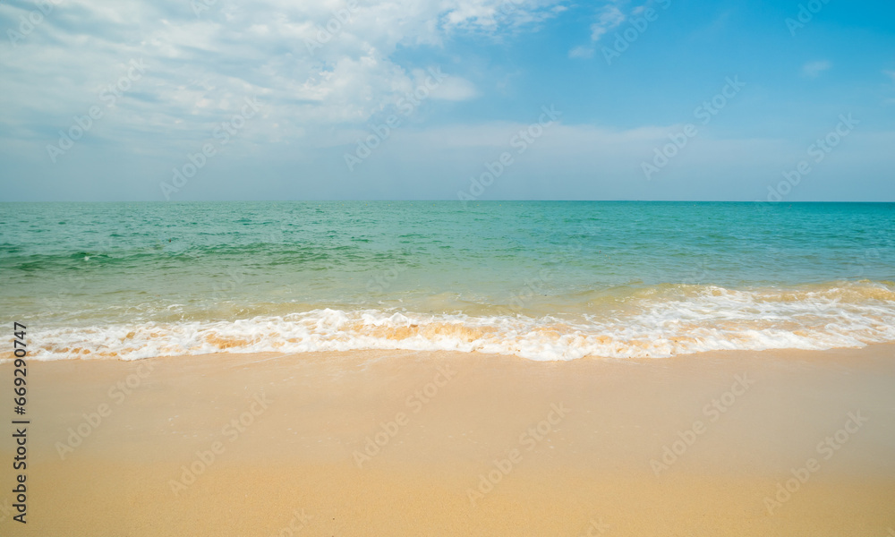 Beautiful Landscape summer panorama front view relax tropical sea beach white sand clean and blue sky background look calm nobody nature ocean Beautiful wave water travel Sai Kaew Beach sun day time