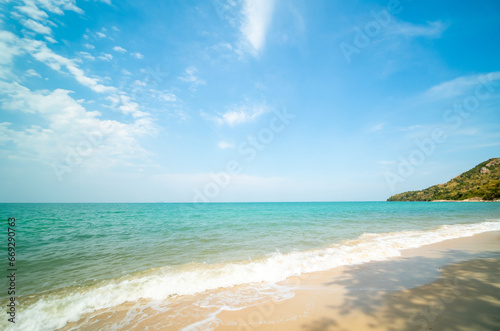 Beautiful Landscape summer panorama look front view island  relax nobody tropical sea beach white sand clean and blue sky background calm Nature ocean wave water travel day time at Sai Kaew Beach