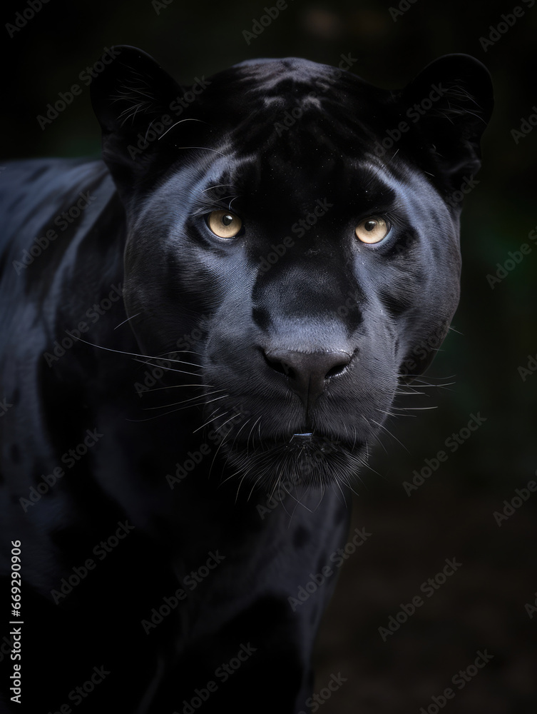 Portrait of a black panther's head. 