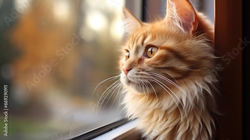 Cat looking out the window at the street