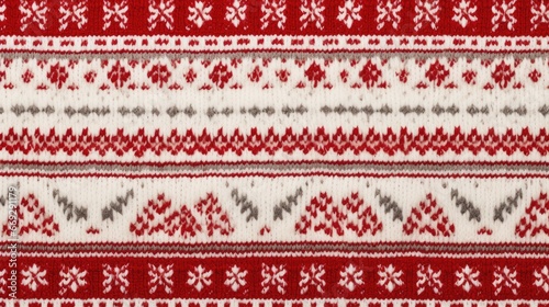 Knitted Christmas Ugly sweater background in white, red, green colors. Knit print. Knitted Xmas sweater texture wallpaper. Merry Christmas Happy New Year concept..